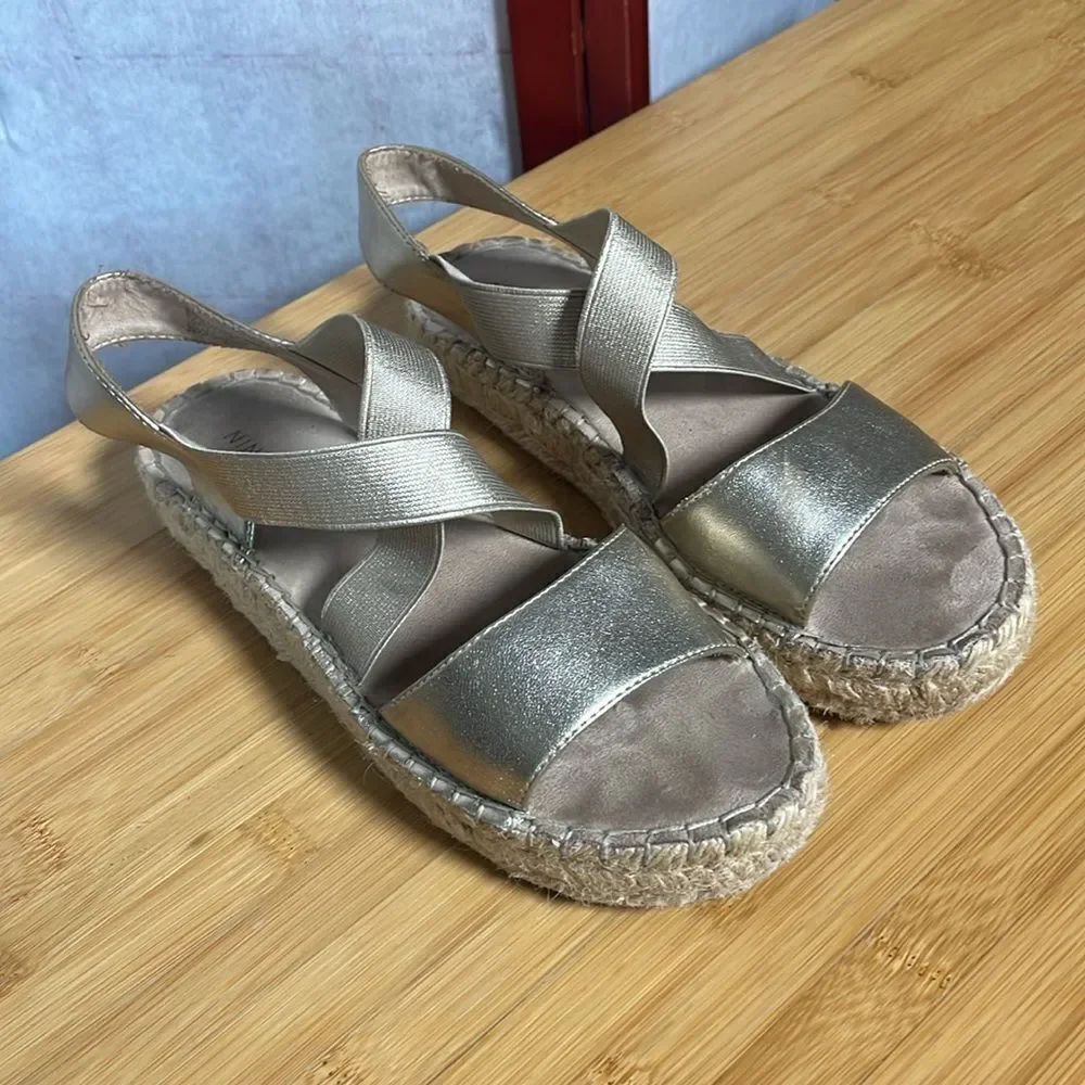 Nine West Gold “Boardwalk” Platform Espadrille Strappy Sandals (Size: 6)